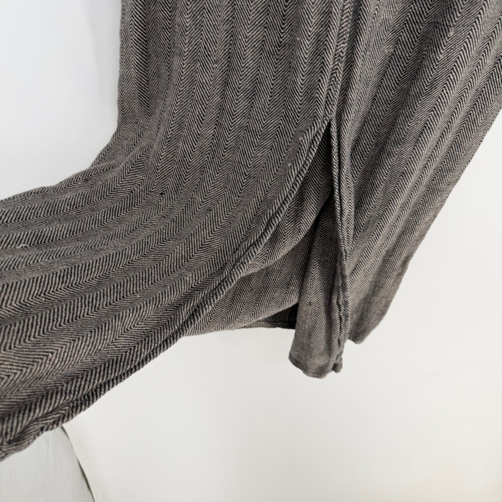 FLAX Maxi Skirt Womens Medium Gray Herringbone 100% Linen Pockets Lagenlook Boho - Picture 3 of 6